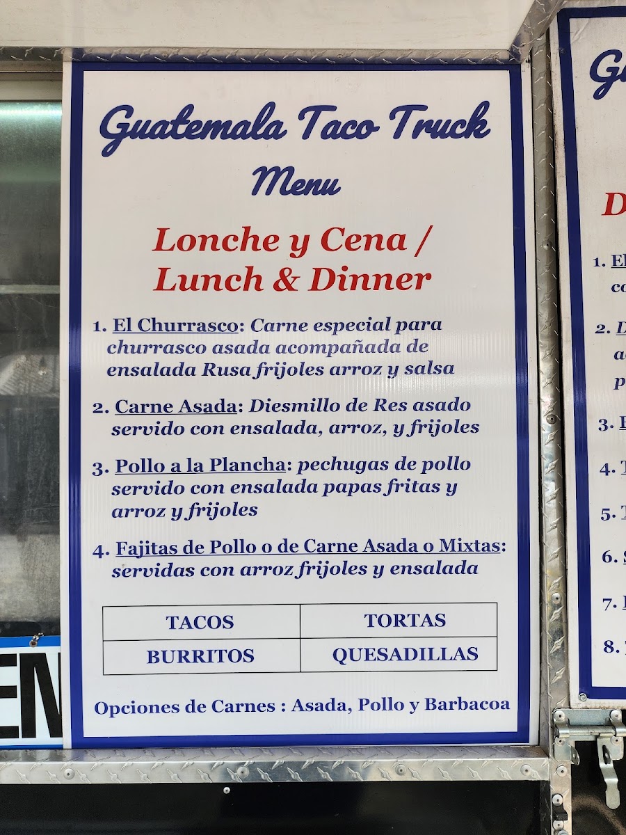 Guatemala Tacos Truck menu board