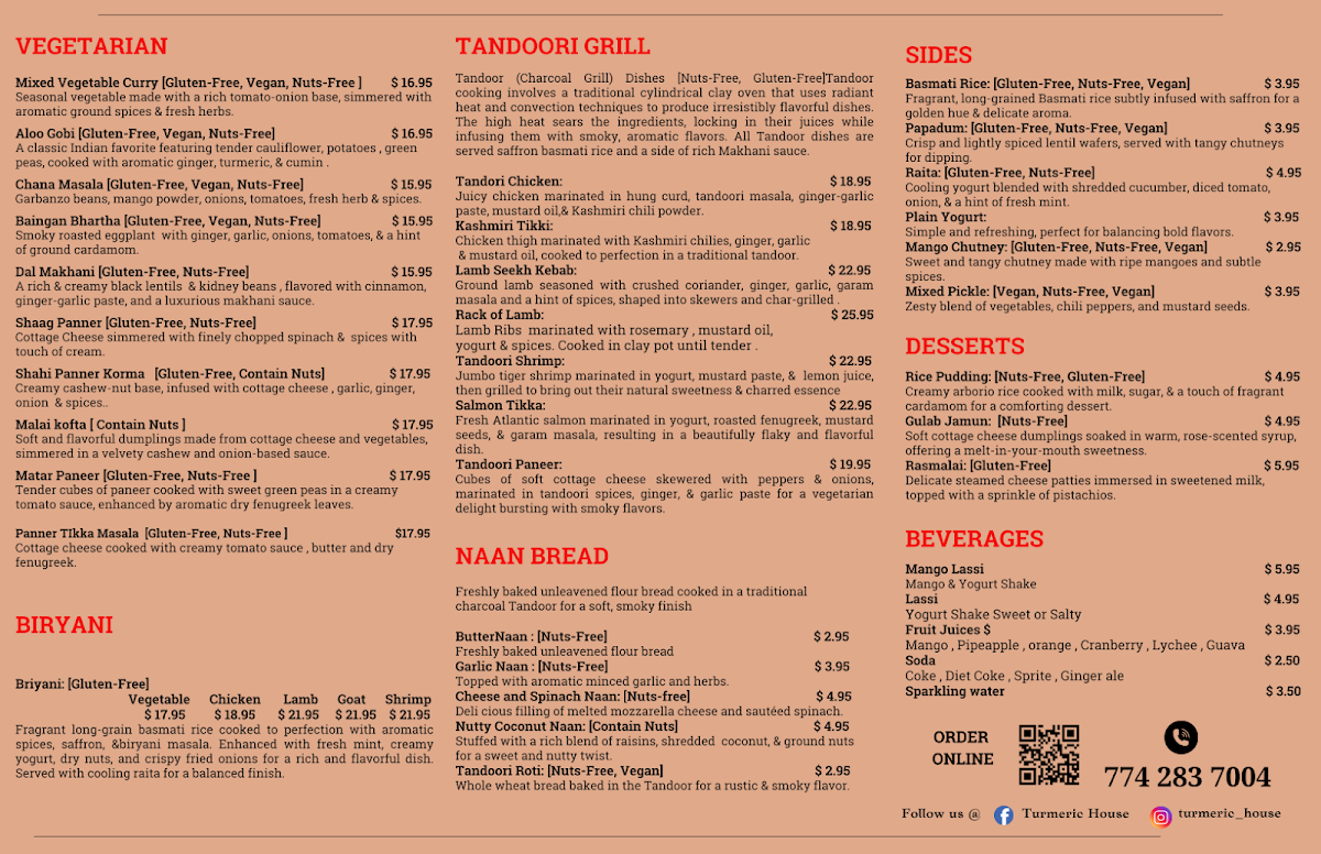 Turmeric House Plymouth menu board