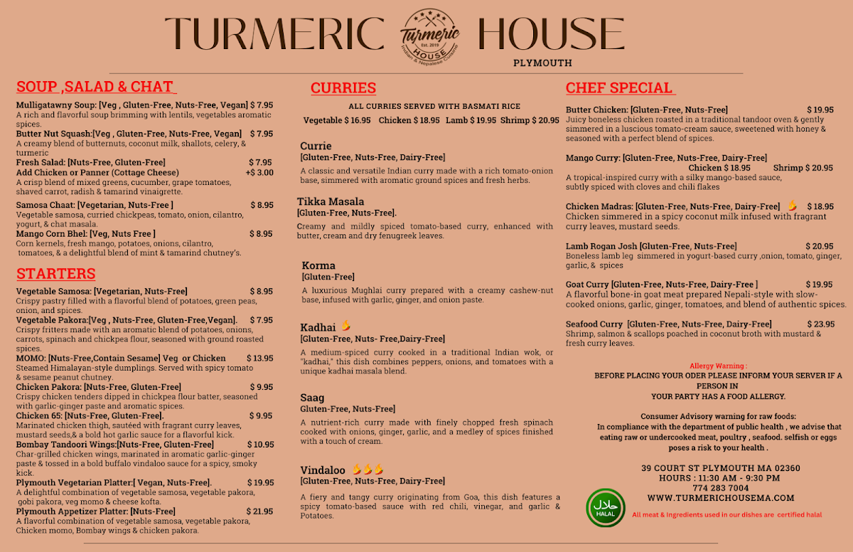 Turmeric House Plymouth menu board