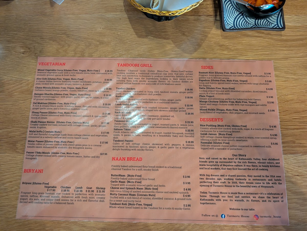 Turmeric House Plymouth menu board