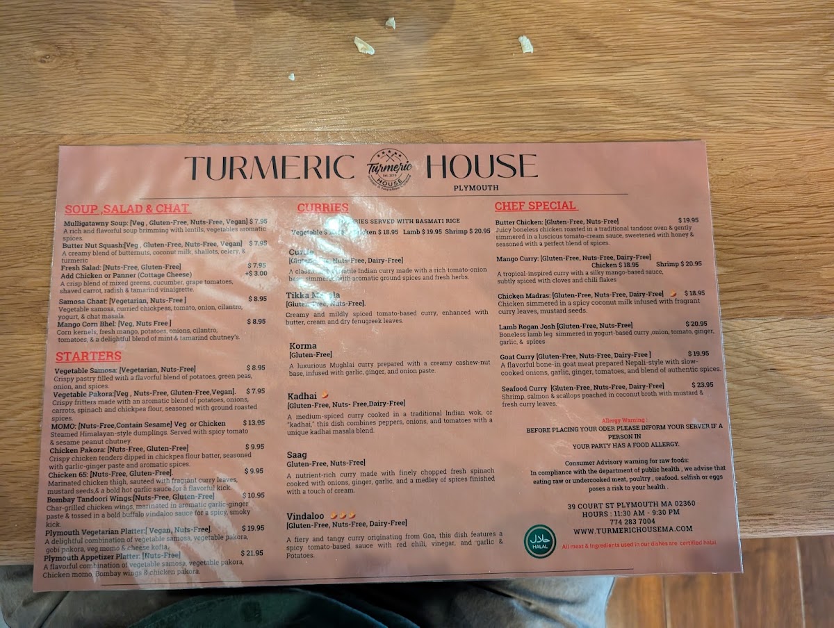 Turmeric House Plymouth menu board