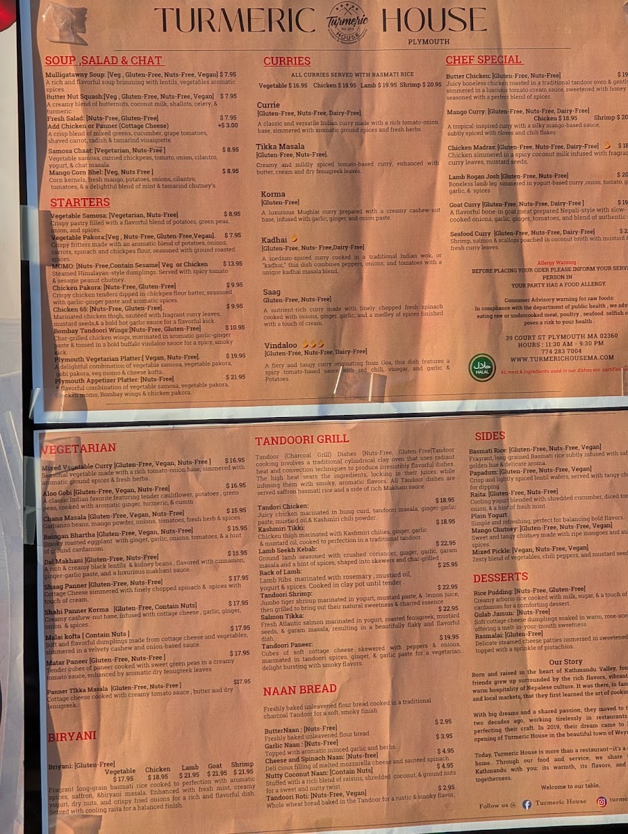 Turmeric House Plymouth menu board
