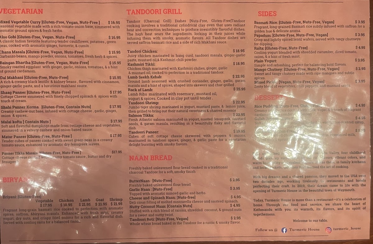 Turmeric House Plymouth menu board