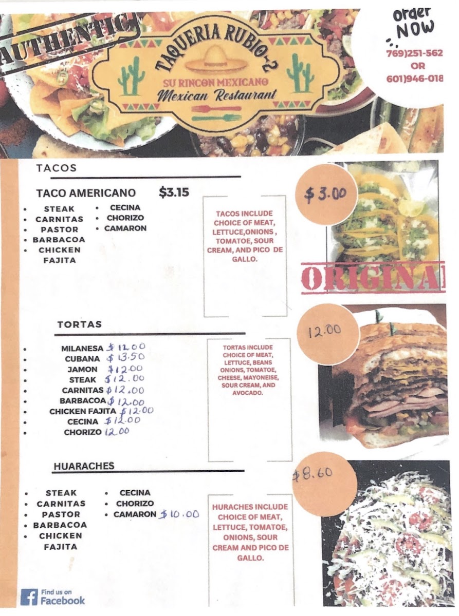Taquería Rubio 2 menu board