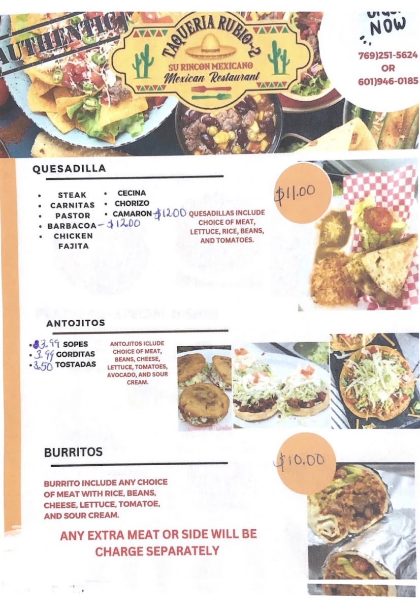 Taquería Rubio 2 menu board