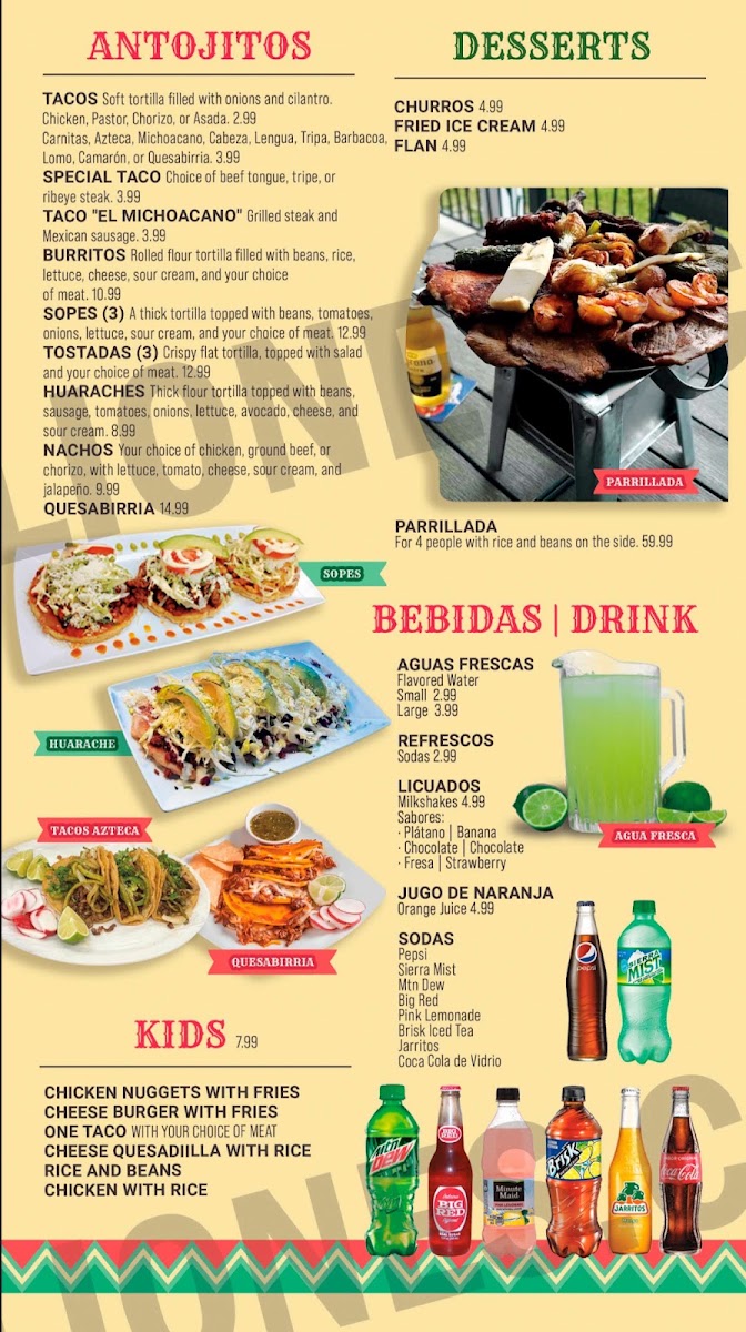 Margarita Mexican Grill And Bar menu board