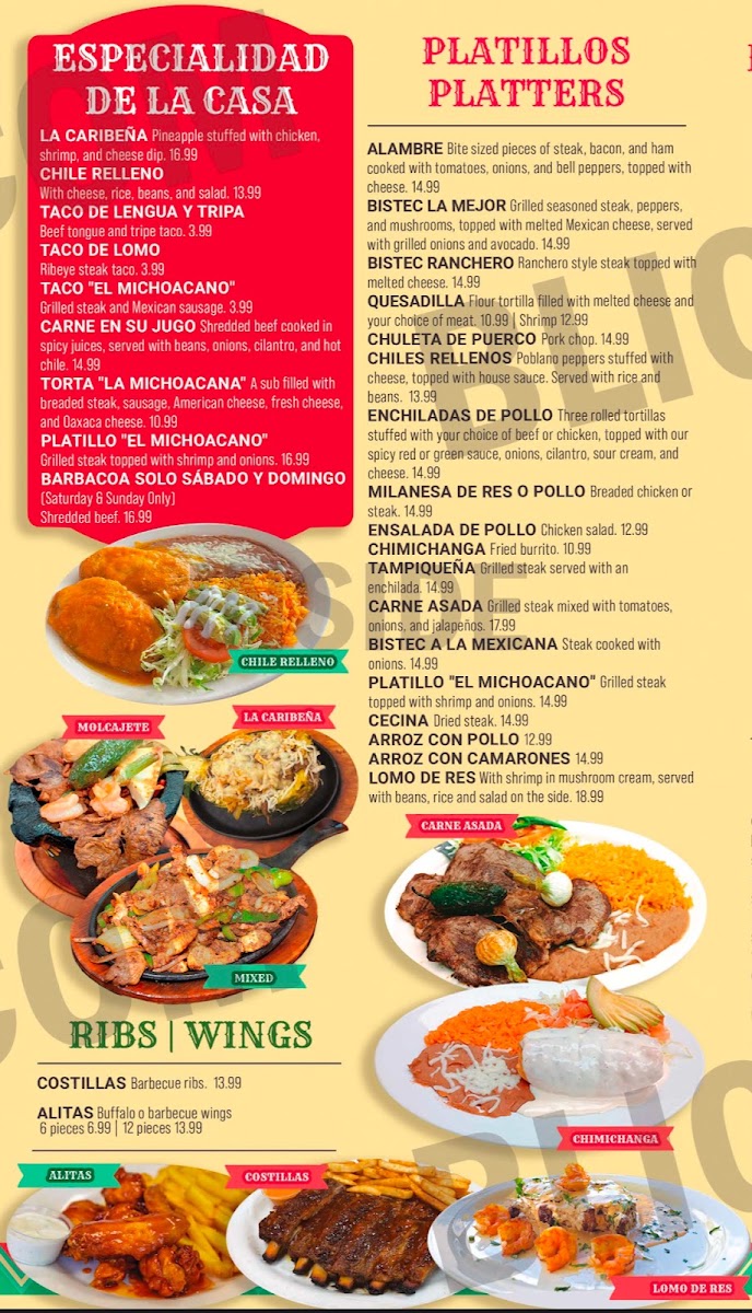 Margarita Mexican Grill And Bar menu board
