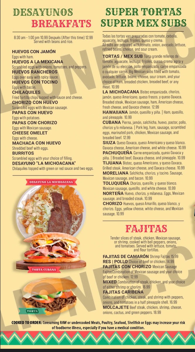 Margarita Mexican Grill And Bar menu board