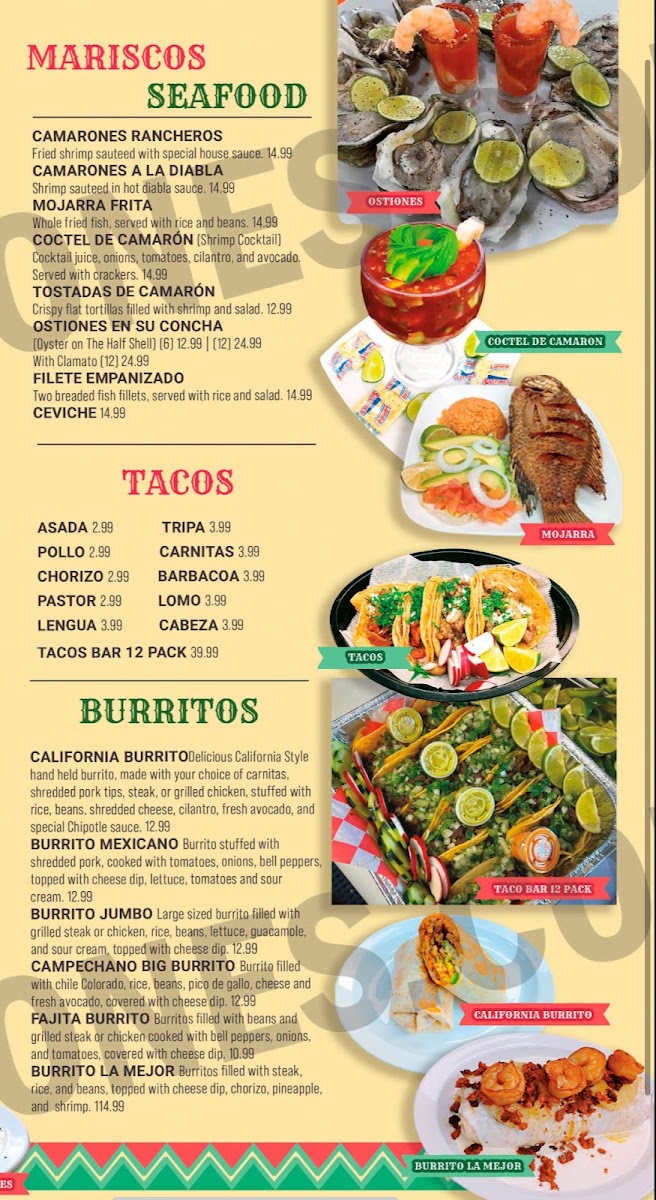Margarita Mexican Grill And Bar menu board