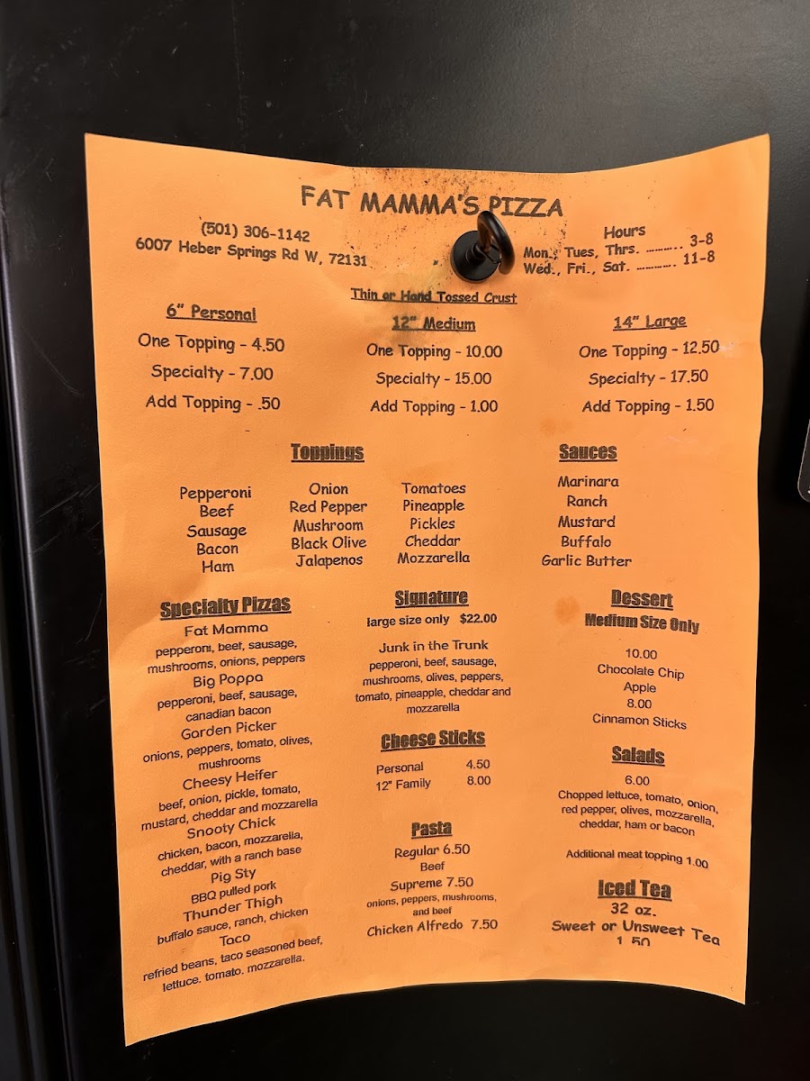 FAT Mamma's Pizza menu board