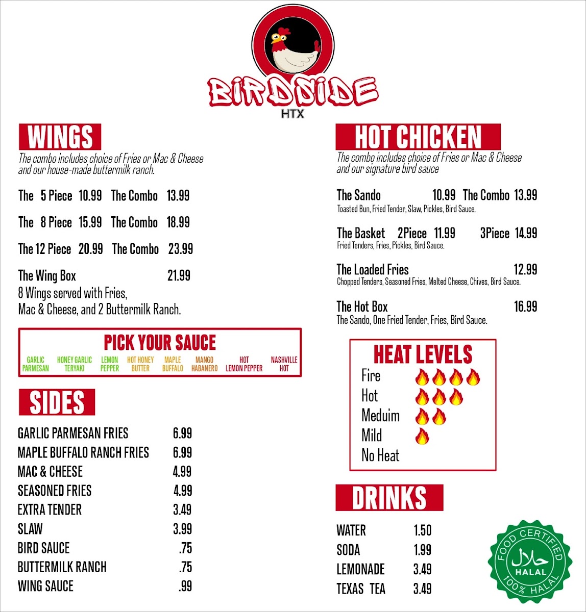 Birdside HTX menu board