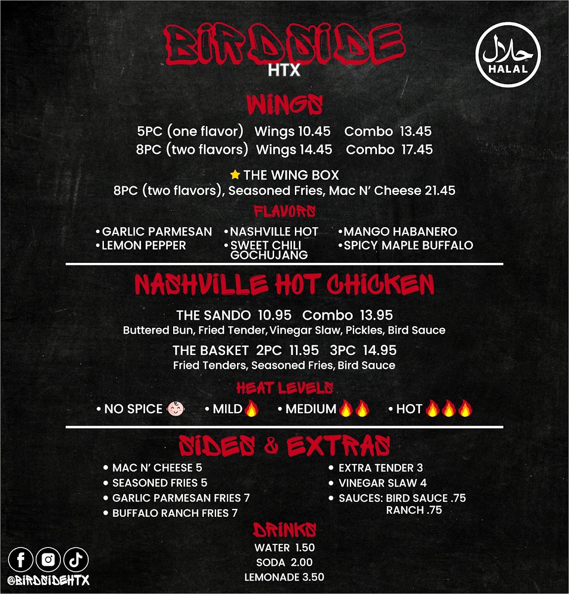 Birdside HTX menu board