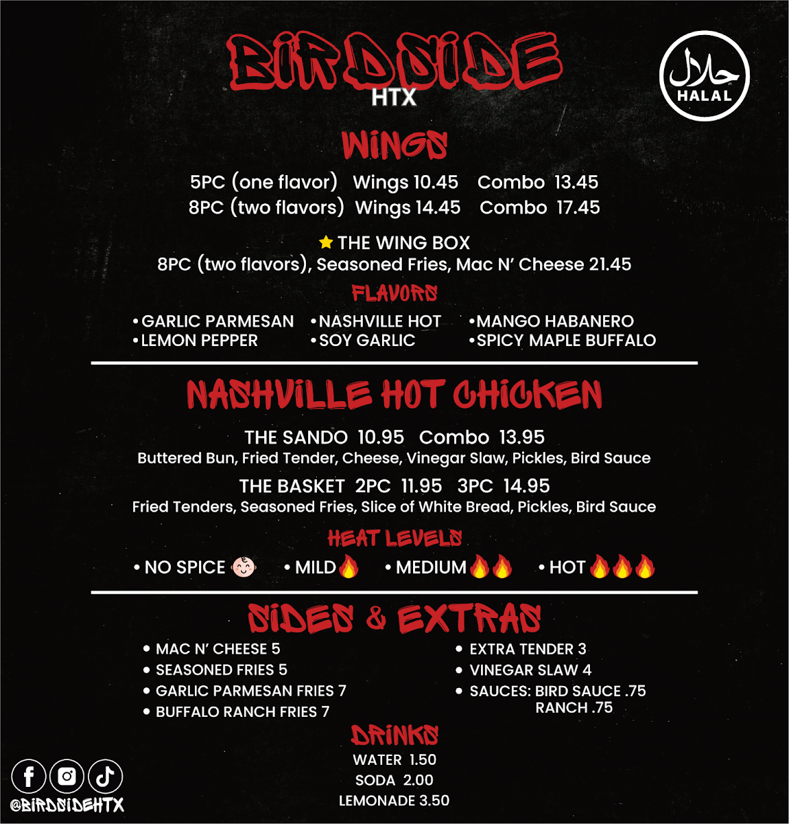 Birdside HTX menu board