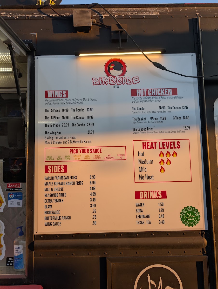 Birdside HTX menu board