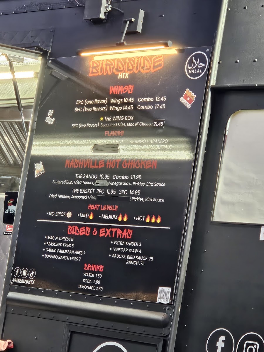 Birdside HTX menu board