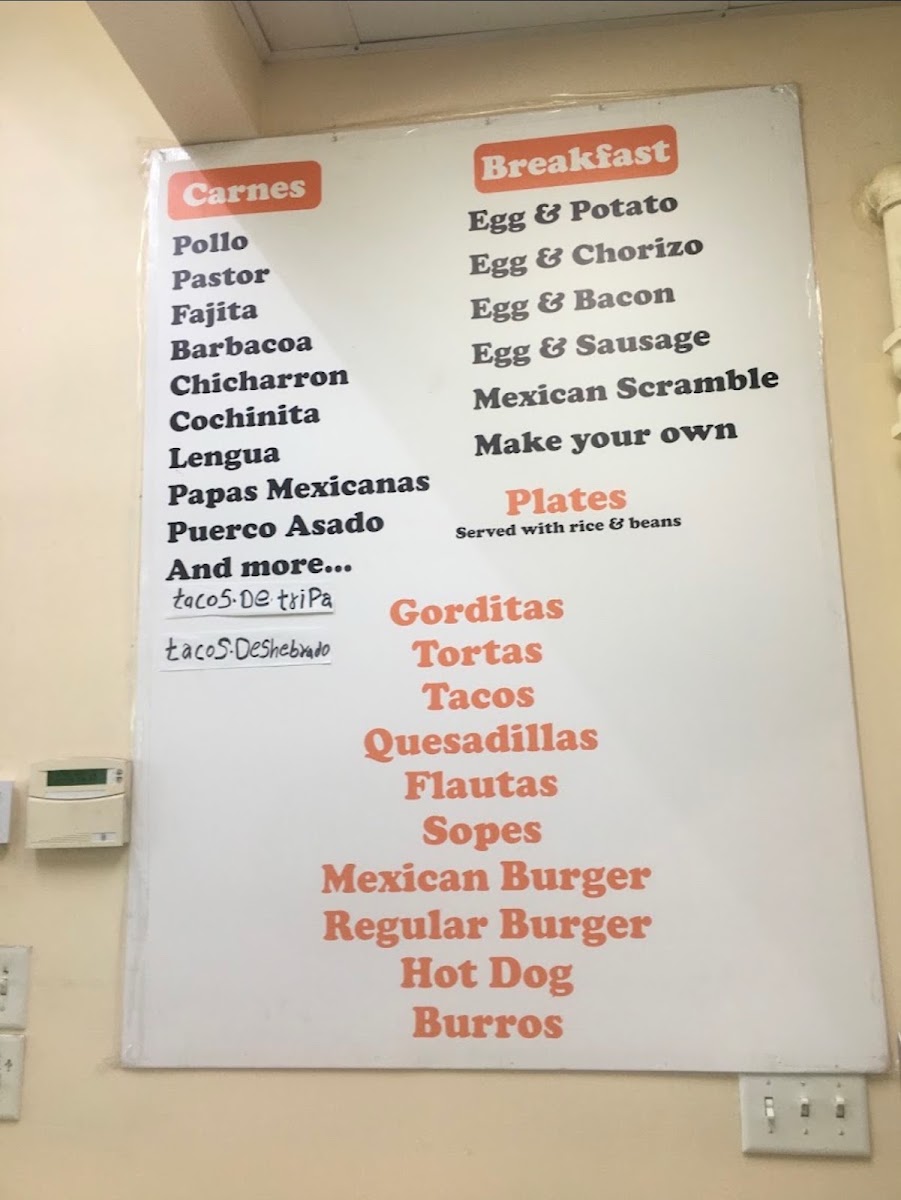 La Tuna Mexican taqueria menu board
