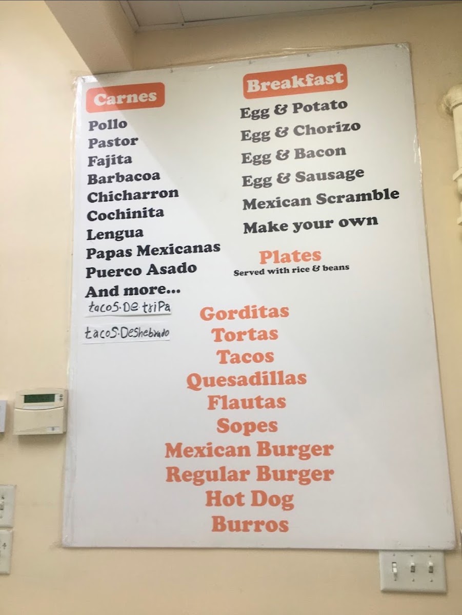 La Tuna Mexican taqueria menu board