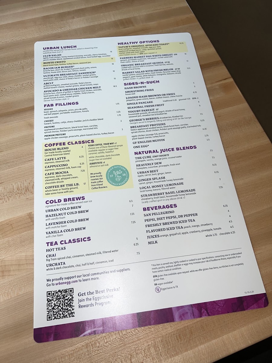 Urban Egg menu board