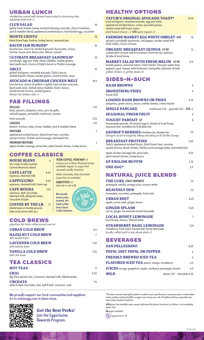 Urban Egg menu board