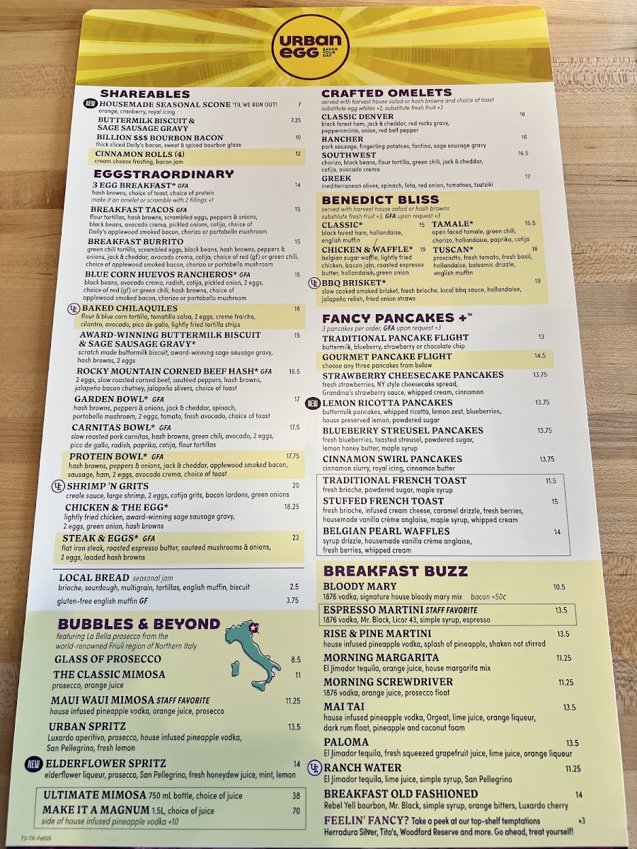 Urban Egg menu board