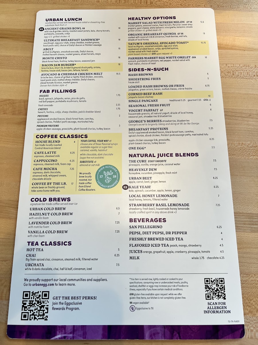Urban Egg menu board