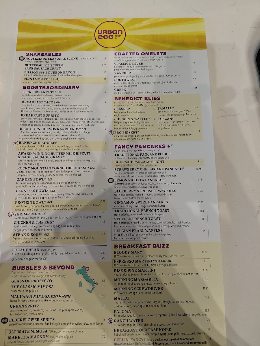 Urban Egg menu board
