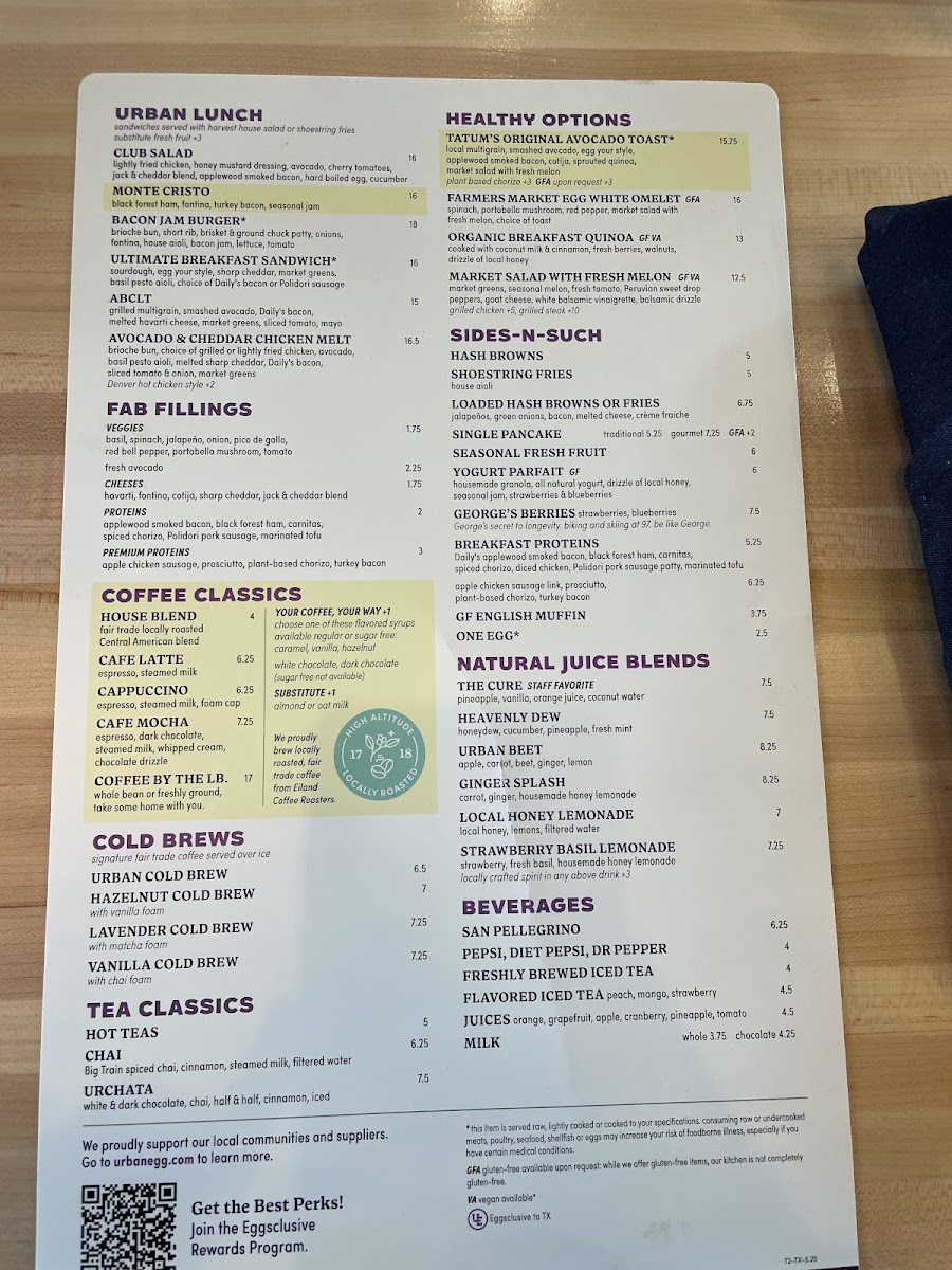 Urban Egg menu board