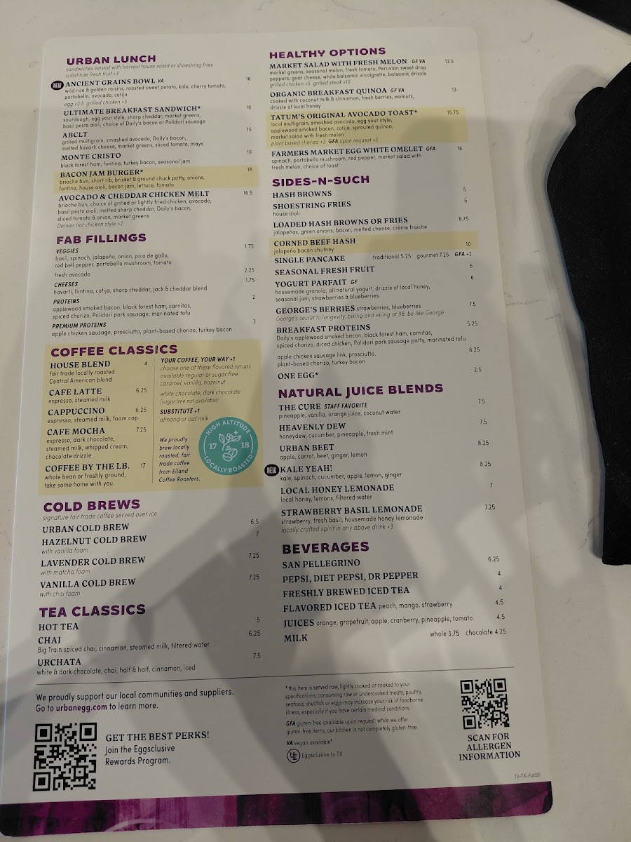Urban Egg menu board