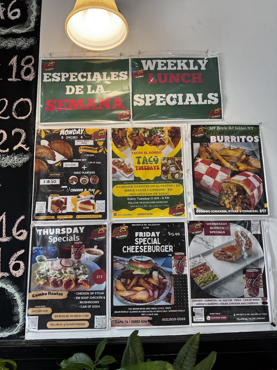 Tacos El Gordo menu board