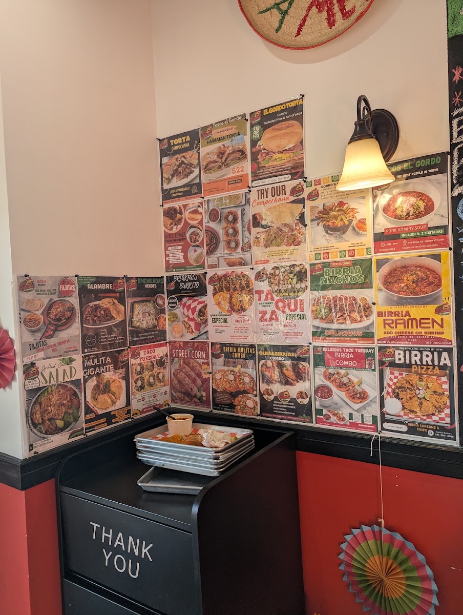 Tacos El Gordo menu board