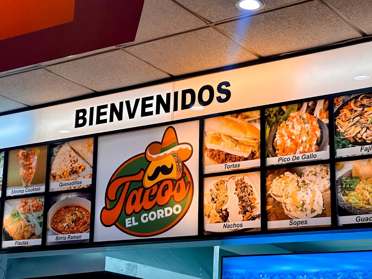 Tacos El Gordo menu board