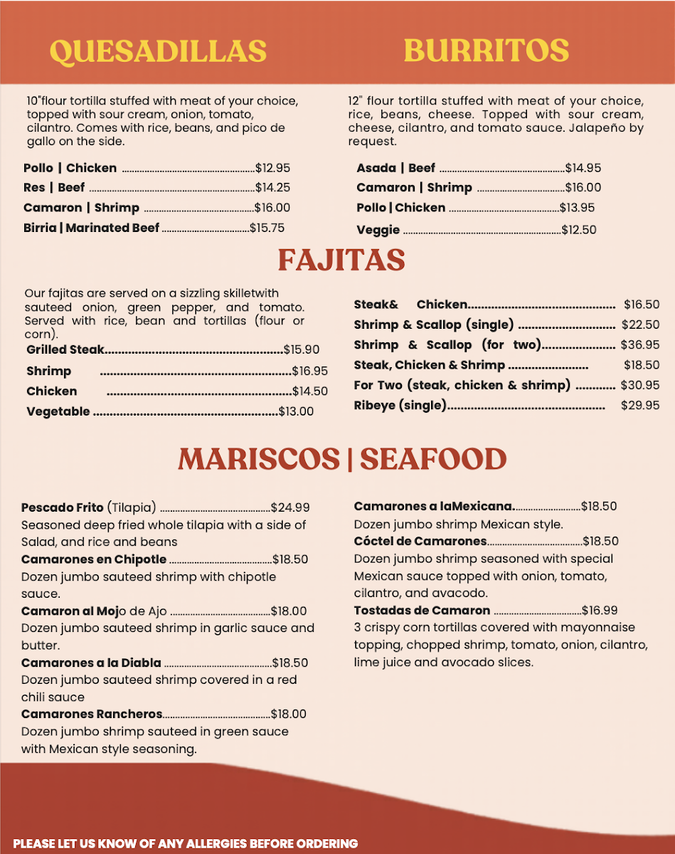 Rosita's Taqueria Y Restaurant 2 menu board
