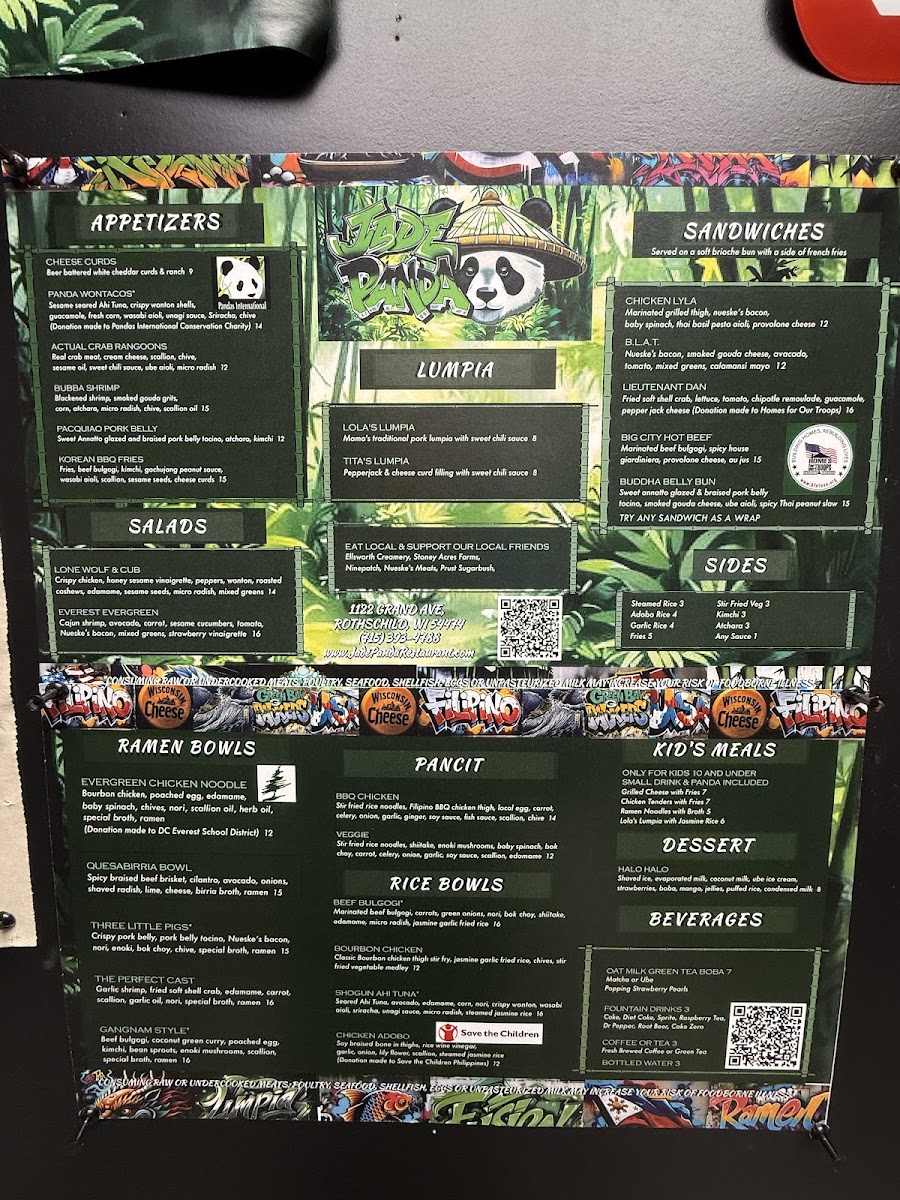 Jade Panda | Filipino Fusion menu board