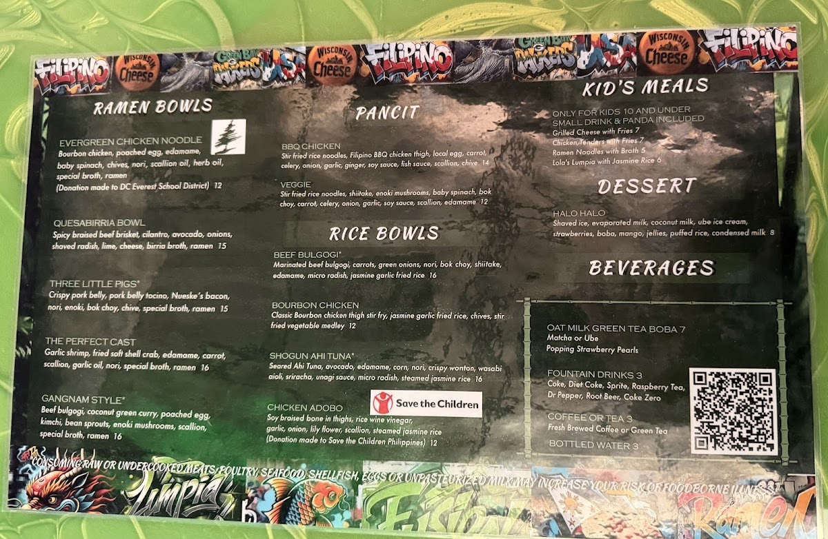Jade Panda | Filipino Fusion menu board