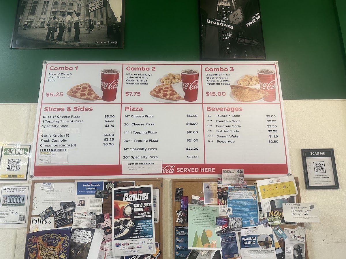 Polito's Pizza menu board
