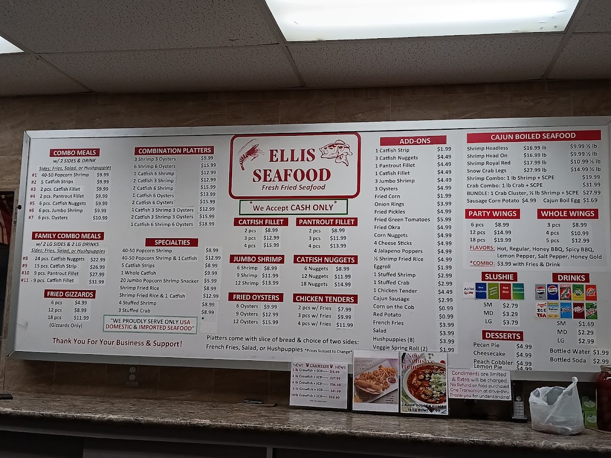 Ellis Seafood menu board