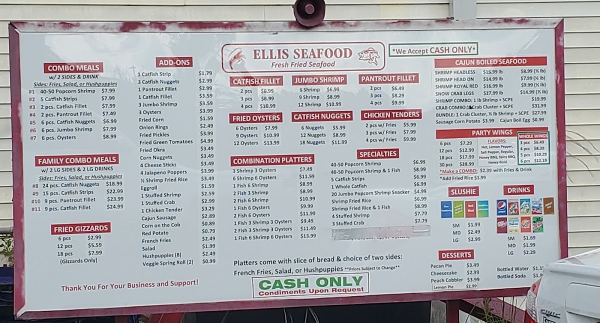 Ellis Seafood menu board