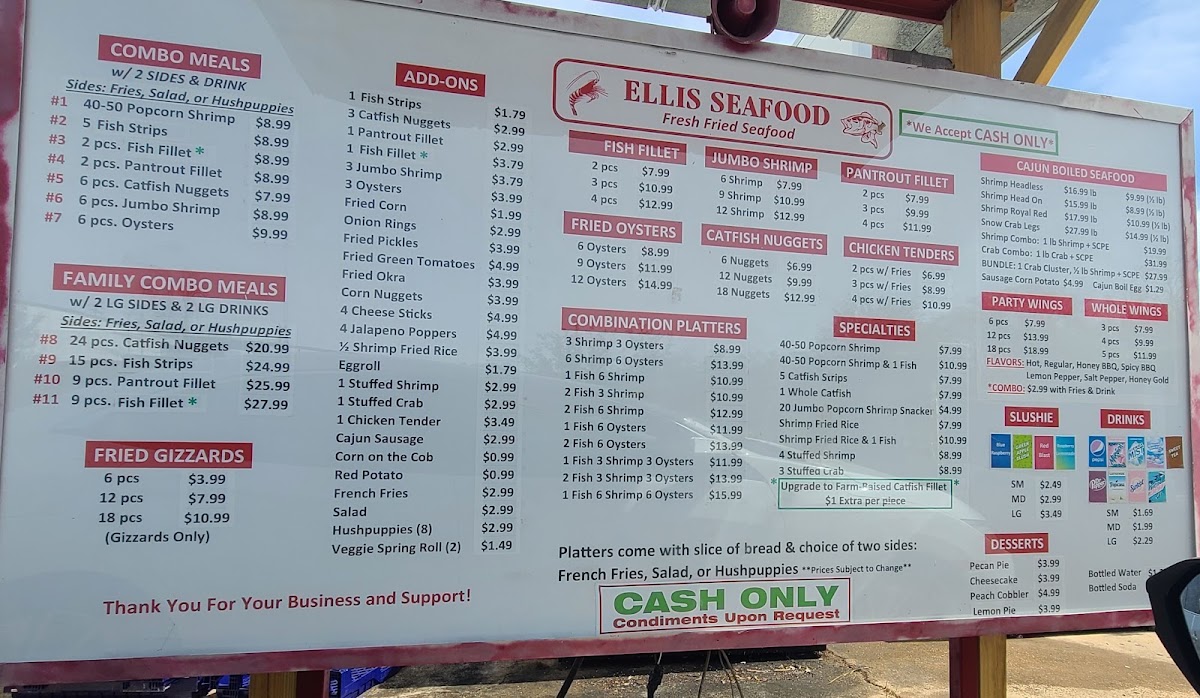 Ellis Seafood menu board