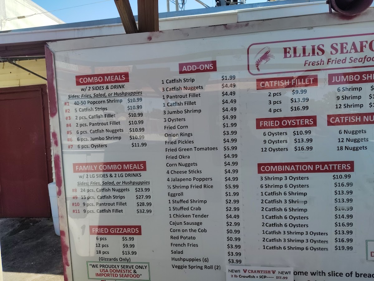 Ellis Seafood menu board