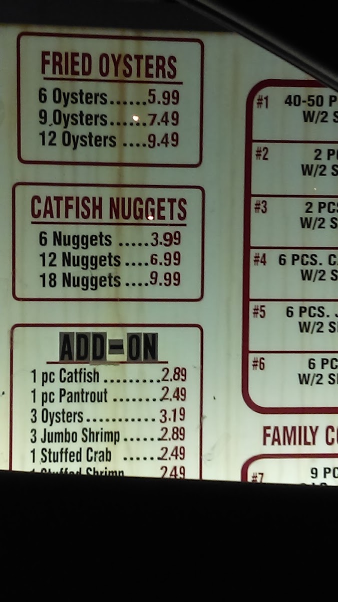 Ellis Seafood menu board
