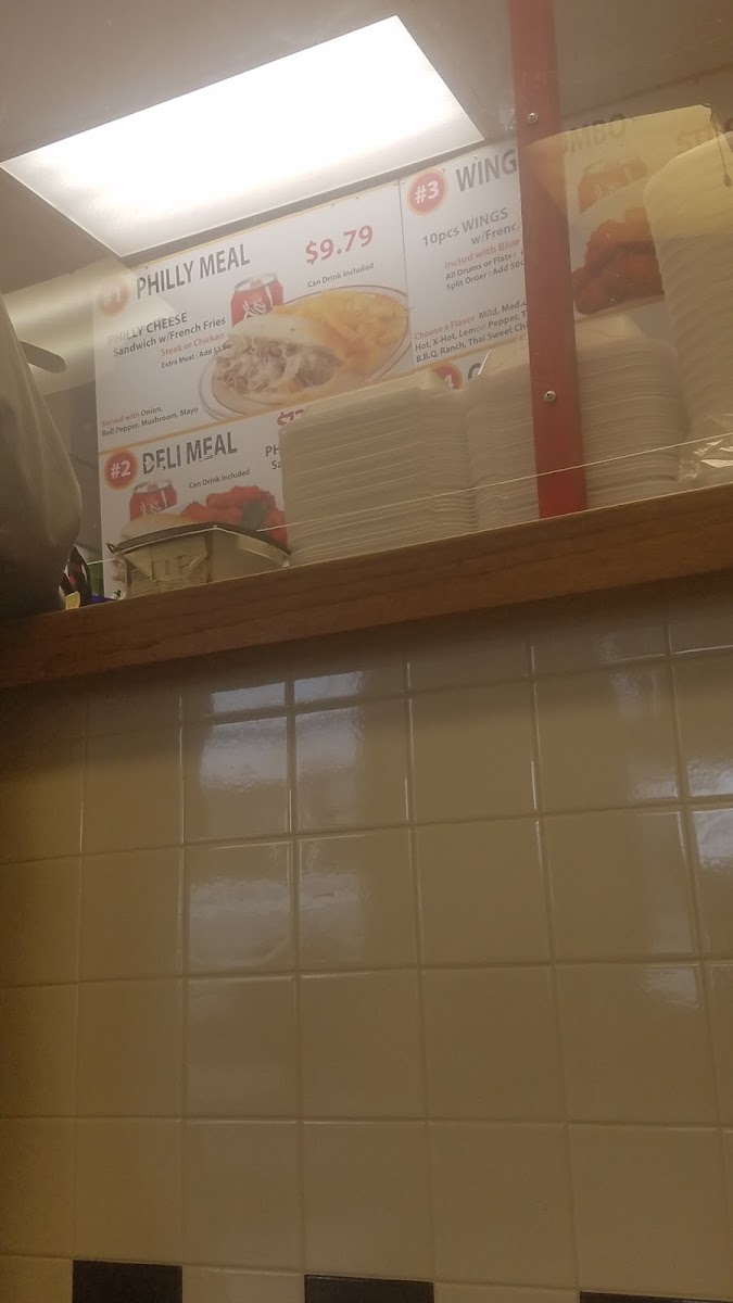 King of Wings menu board