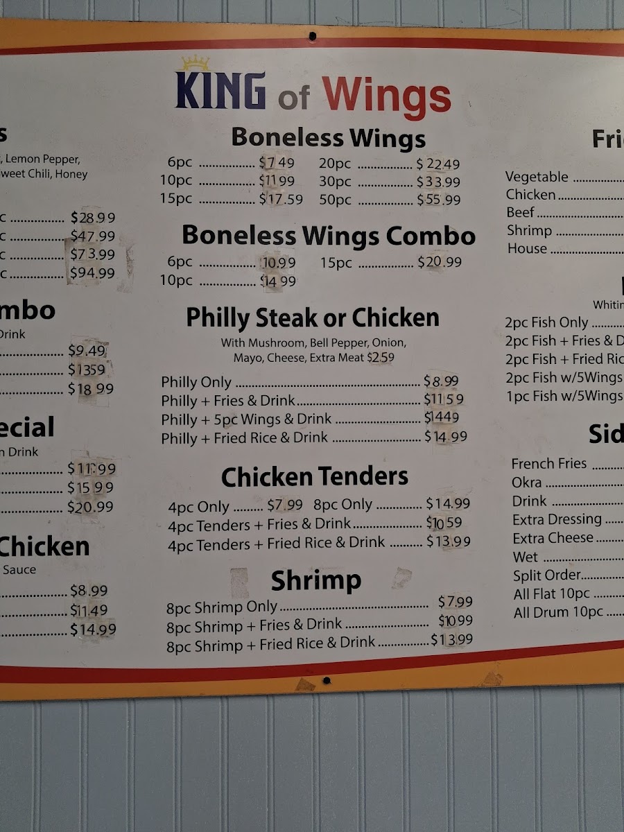 King of Wings menu board