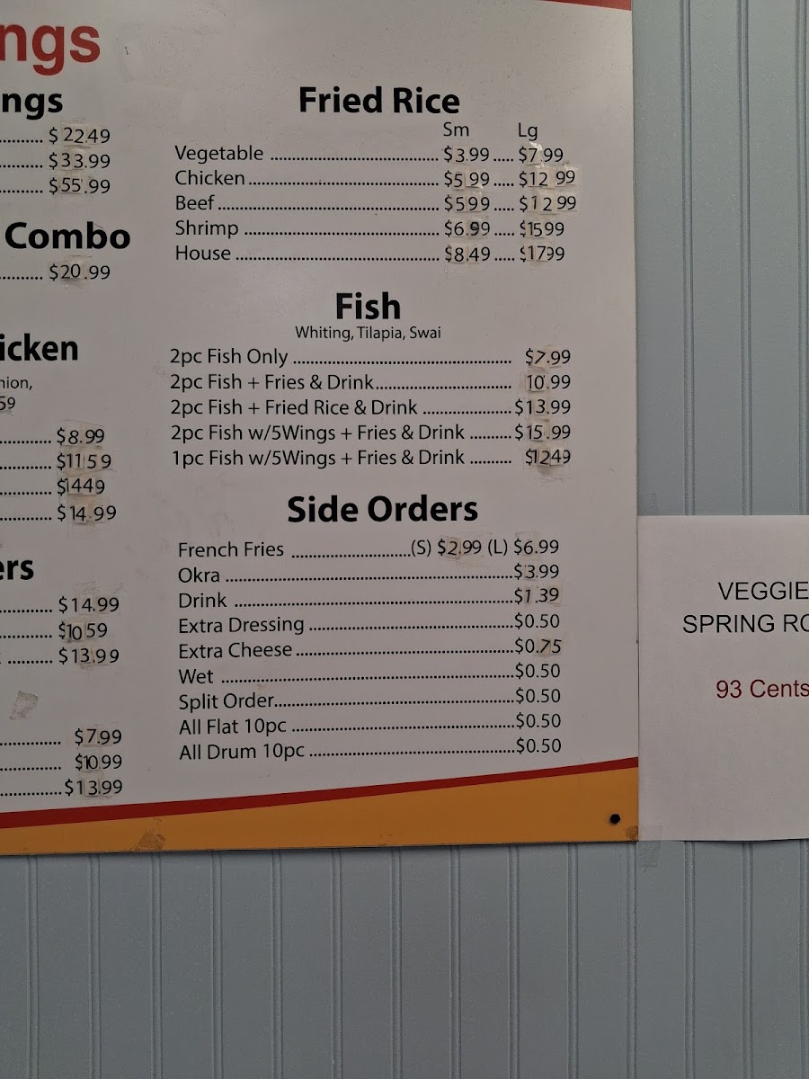 King of Wings menu board