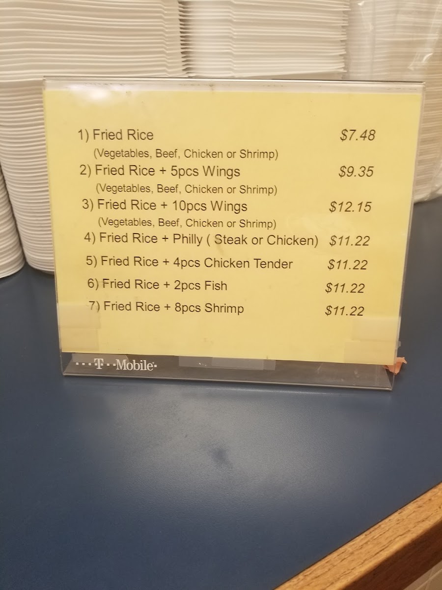 King of Wings menu board