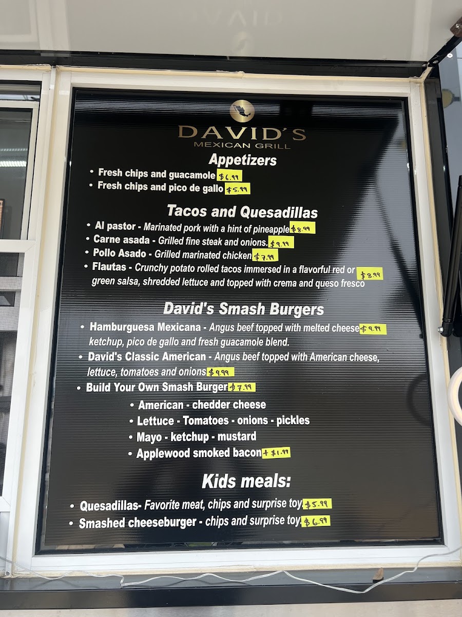 David’s Mexican Grill menu board