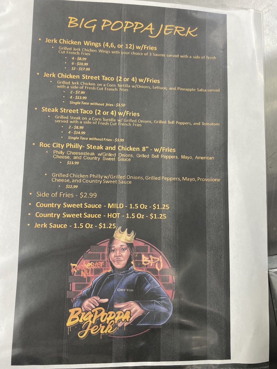 Big Poppa Jerk menu board