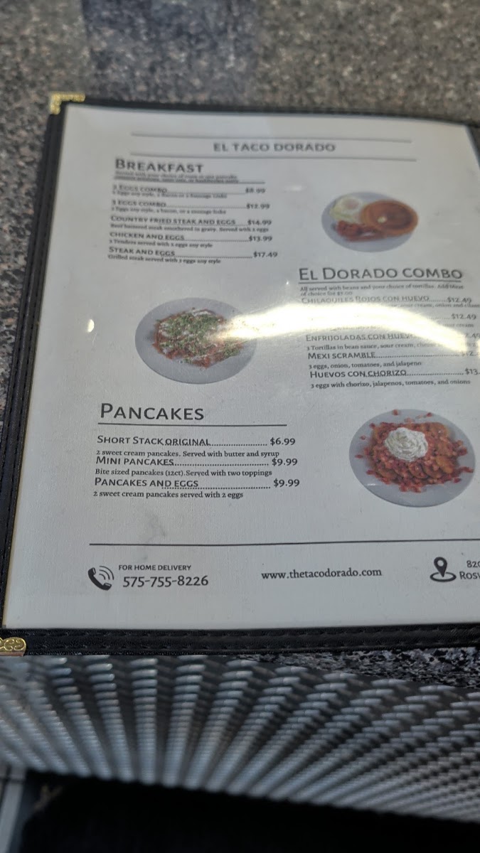 El Taco Dorado menu board