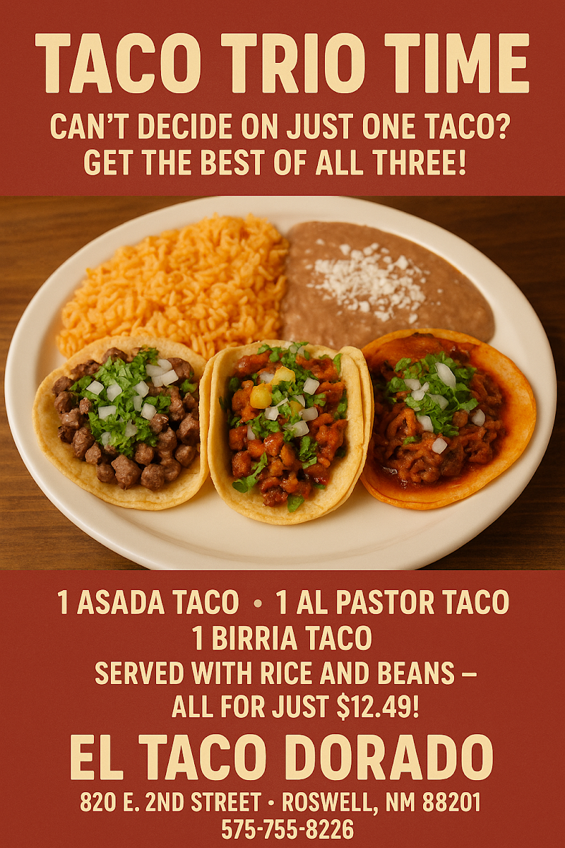 El Taco Dorado menu board