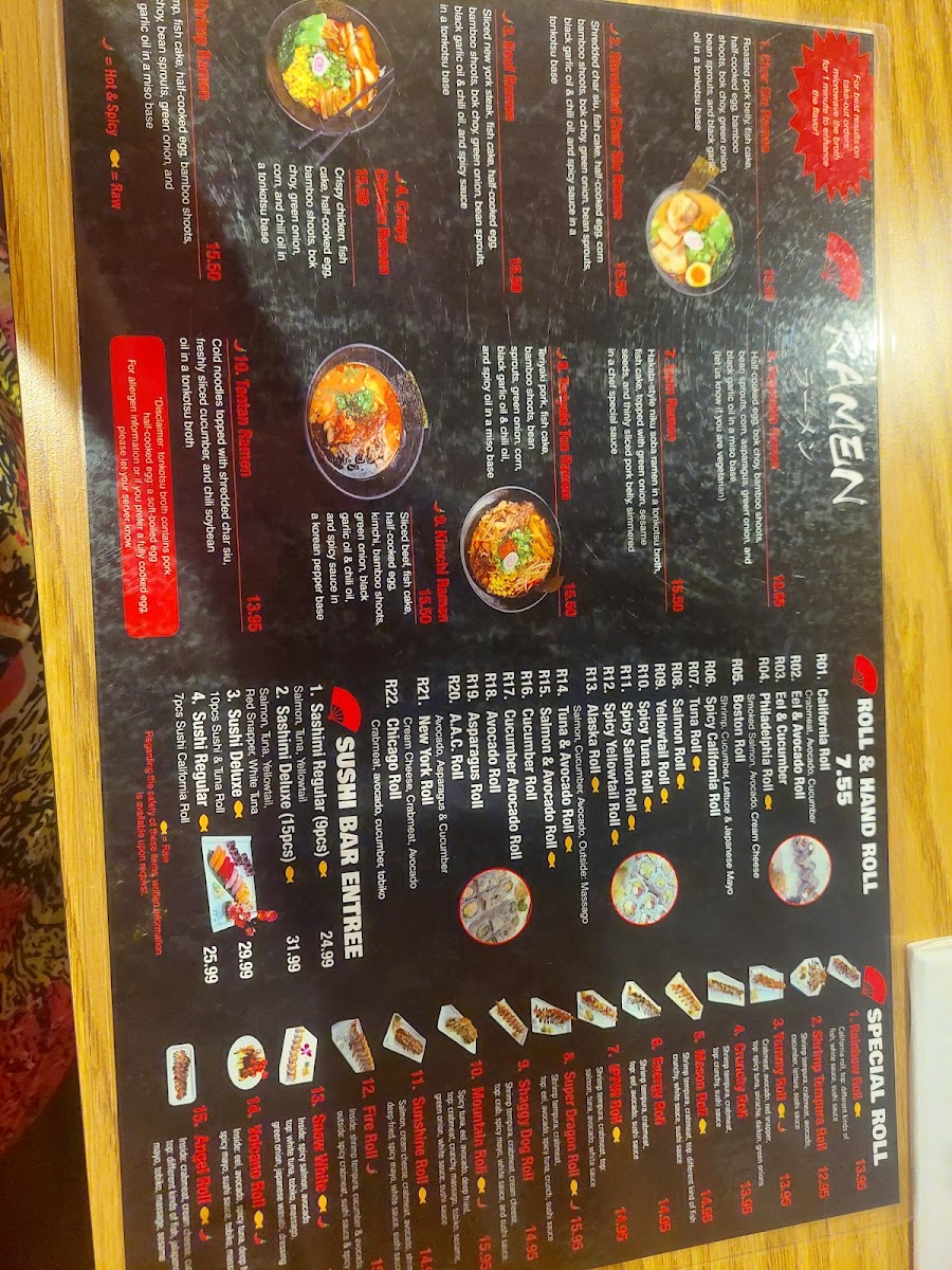 Ippin Ramen & Sushi & Izakaya menu board