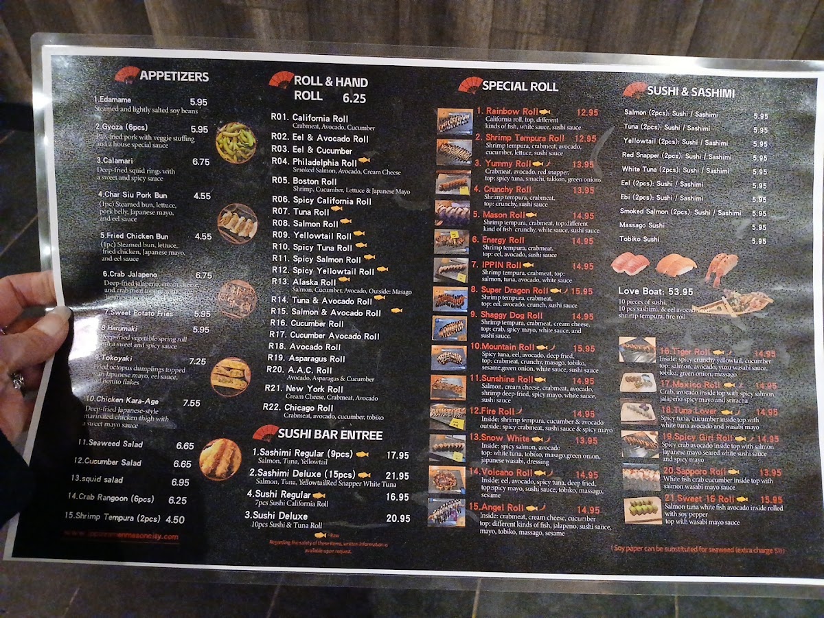Ippin Ramen & Sushi & Izakaya menu board